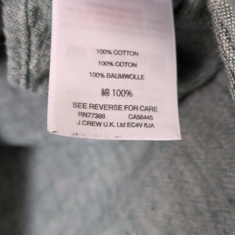 J. Crew Mens Green Chambray Button Down 100% Cotton Size Medium